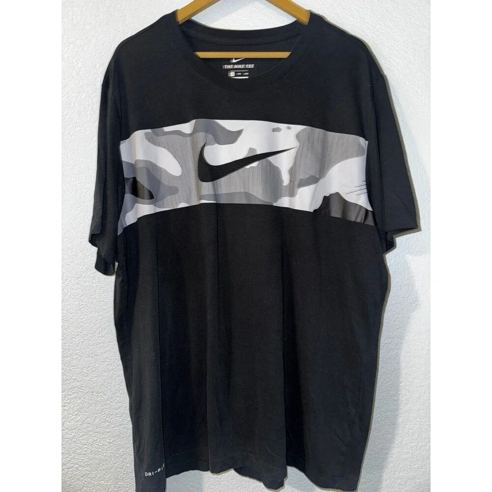 Nike Dri-FIT T Shirt Mens XXL Black Gray Camo Swoosh The Nike Tee Athletic